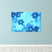 Blauwe Floral  Canvas Afdruk (Insitu (Houten vloer))