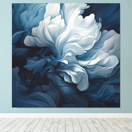 Blauwe Floral Canvas Afdruk (Insitu (Houten vloer))