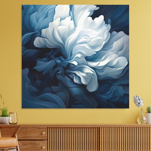 Blauwe Floral Canvas Afdruk (Insitu (Woonkamer))