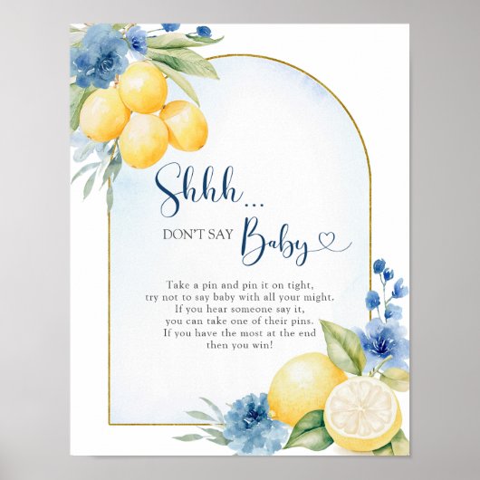 Blauwe Floral Citroen Main Squeeze Zeg geen Baby Poster (Voorkant)