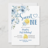 Blauwe Floral Citroen Sweet One Eerste Verjaardag Kaart (Voorkant)