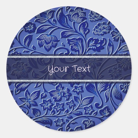 Blauwe Floral Classic Round Sticker (Voorkant)
