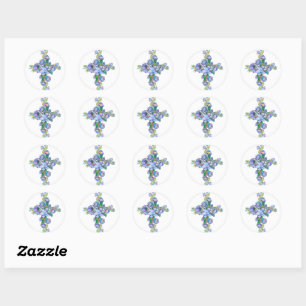 Blauwe Floral Cross Classic Round Sticker