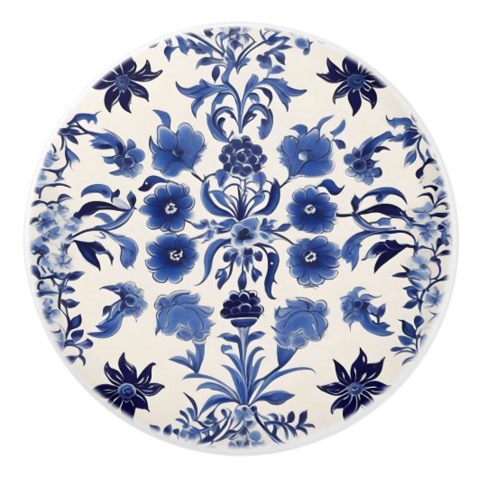 Blauwe Floral Custom Keramische knop (Voorkant)