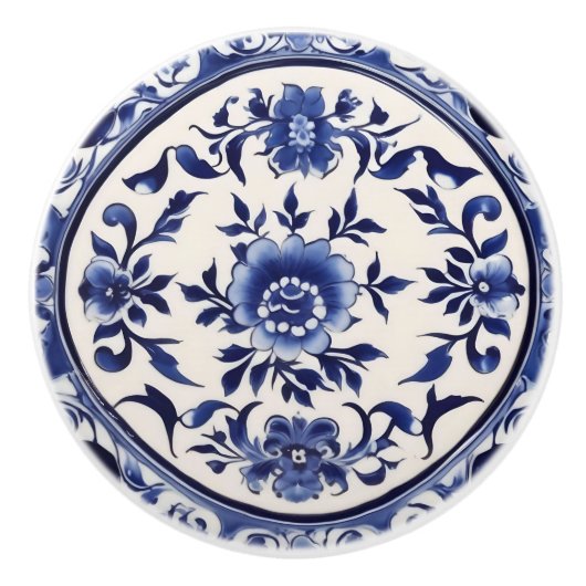 Blauwe Floral Custom Keramische knop (Voorkant)