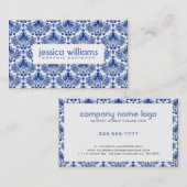 Blauwe Floral Damaskers op wit Visitekaartje (Voorkant / Achterkant)