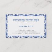 Blauwe Floral Damaskers op wit Visitekaartje (Achterkant)