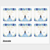Blauwe Floral Dark Skin Princess Sweet Sixteen Vierkante Sticker (Vel)