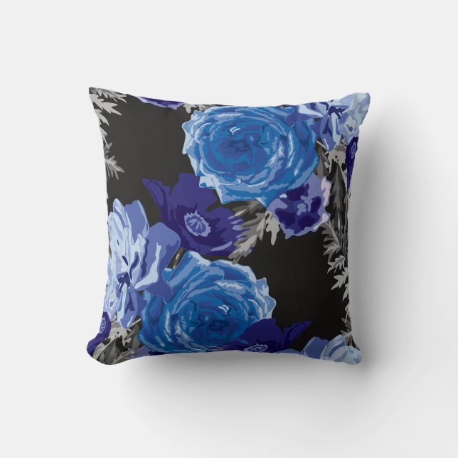 Blauwe Floral Decorative Pillow Kussen (Voorkant)