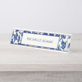 Blauwe Floral Desk Name Bord Bureau Naambordje (Voorkant)