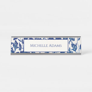Blauwe Floral Desk Name Bord Bureau Naambordje