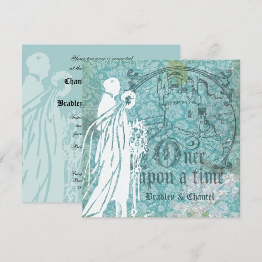  Blauwe Floral Eenmaal op een Tijdhuwelijk Uitnodi Kaart (Voorkant / Achterkant)