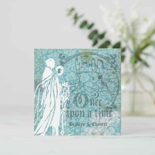  Blauwe Floral Eenmaal op een Tijdhuwelijk Uitnodi Kaart (Staand voorkant)