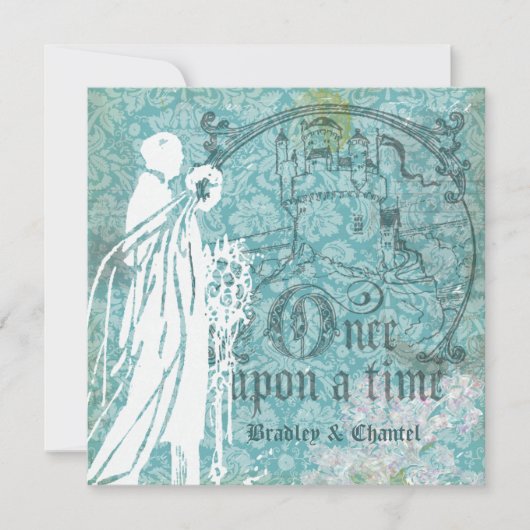 Blauwe Floral Eenmaal op een Tijdhuwelijk Uitnodi Kaart (Voorkant)