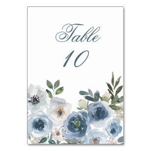 Blauwe Floral Elegant Wedding Table Number Kaarten