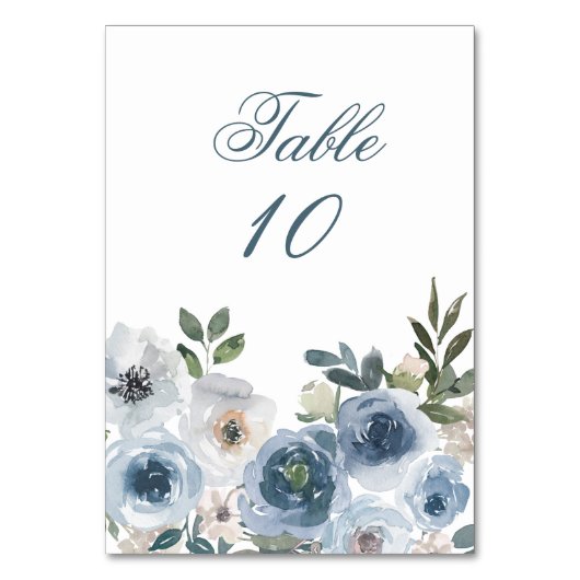 Blauwe Floral Elegant Wedding Table Number Kaarten (Voorkant)