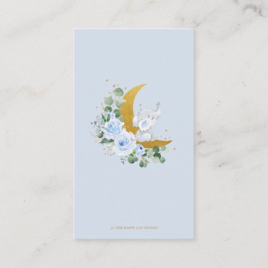 Blauwe Floral Elephant Baby shower Diaper Raffle Informatiekaartje (Achterkant)