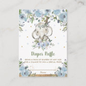 Blauwe Floral Elephant Baby shower Diaper Raffle Informatiekaartje (Voorkant)