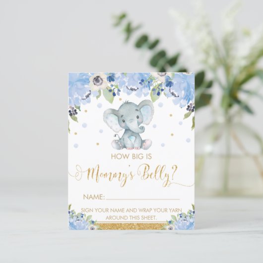 Blauwe Floral Elephant Hoe groot is mama's Belly G (Staand voorkant)