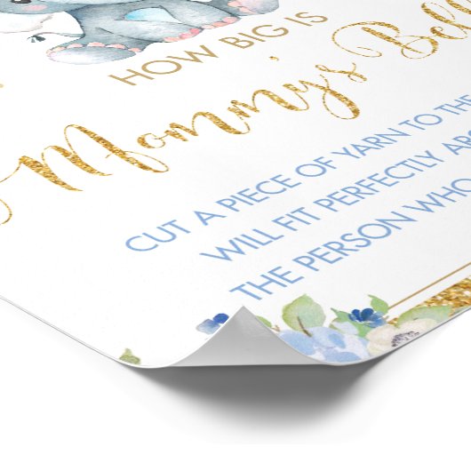 Blauwe Floral Elephant Hoe groot is mama's Belly G Poster (Hoek)