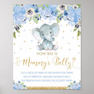 Blauwe Floral Elephant Hoe groot is mama's Belly G Poster
