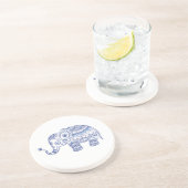 Blauwe Floral Elephant Illustratie Zandsteen Onderzetter (Zijkant)