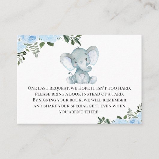 Blauwe Floral Elephant Peanut Book Request Enclosu Visitekaartje (Voorkant)