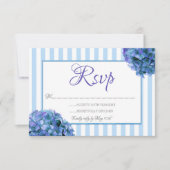 Blauwe Floral- en Stripe RSVP-kaart RSVP Kaartje (Voorkant)