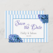Blauwe Floral en Stripe sparen de DatumKaart Save The Date (Voorkant / Achterkant)
