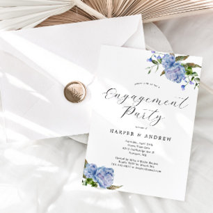 Blauwe Floral Engagement Party Kaart