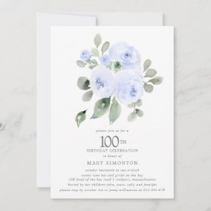 Blauwe Floral Eucalyptus 100e verjaardag Kaart