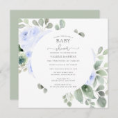 Blauwe Floral Eucalyptus Botanisch Baby shower Kaart (Voorkant / Achterkant)