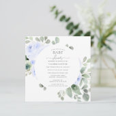 Blauwe Floral Eucalyptus Botanisch Baby shower Kaart (Staand voorkant)