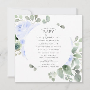 Blauwe Floral Eucalyptus Botanisch Baby shower Kaart