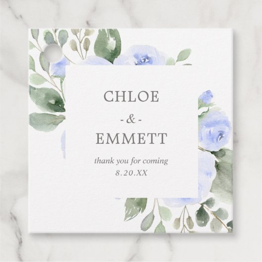 Blauwe Floral Eucalyptus Dank je huwelijk Bedankjes Labels (Voorkant)