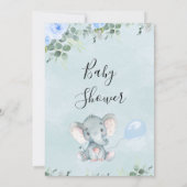 Blauwe Floral Eucalyptus Elephant Baby shower Kaart (Achterkant)