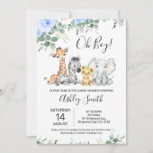 Blauwe Floral Eucalyptus Safari Baby shower Kaart (Voorkant)