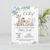 Blauwe Floral Eucalyptus Safari Baby shower Kaart (Staand voorkant)