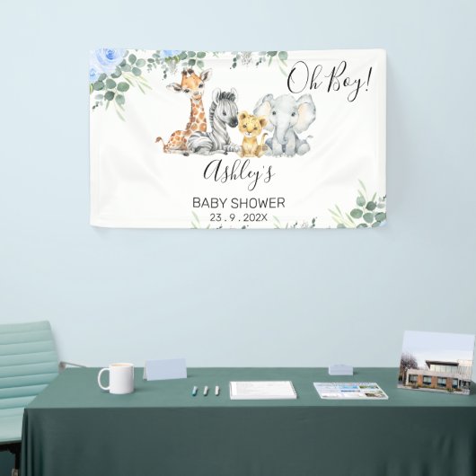 Blauwe Floral Eucalyptus Safari Baby shower Spandoek (Beurs)
