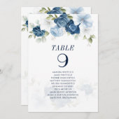 Blauwe Floral Eucalyptus Table Number (Zitplaatje) Kaart (Voorkant / Achterkant)