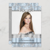  Blauwe Floral Foto Quinceanera Uitnodiging (Voorkant / Achterkant)