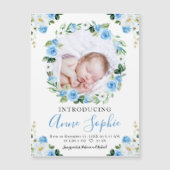 Blauwe Floral Foto's Aankondiging kaarten (Voorkant)