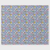 Blauwe  Floral Fruity Berries Siciliaanse Tegels Cadeaupapier (Vlak)