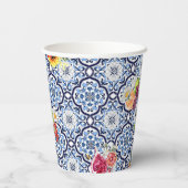 Blauwe  Floral Fruity Berries Siciliaanse Tegels Papieren Bekers (Achterkant)