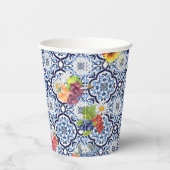 Blauwe  Floral Fruity Berries Siciliaanse Tegels Papieren Bekers (Rechts)