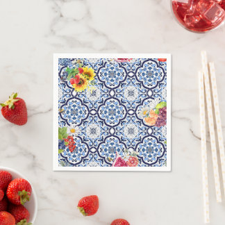 Blauwe  Floral Fruity Berries Siciliaanse Tegels Servet