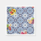 Blauwe  Floral Fruity Berries Siciliaanse Tegels Servet (Voorkant)