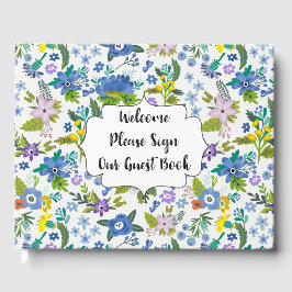 Blauwe Floral Gastenboek