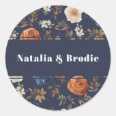 Blauwe Floral Genoemde envelop Ronde Sticker (Voorkant)