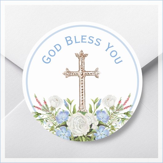 Blauwe Floral God zegene jullie religie Ronde Sticker